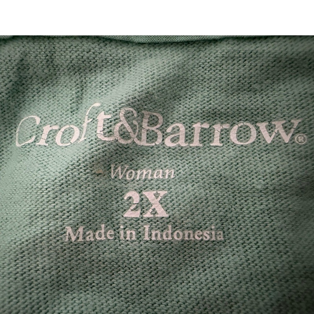 Croft & Barrow Mint Green Size 2XL Lace Trim V-Neck Short Sleeve Top 100% Cotton - Picture 3 of 4